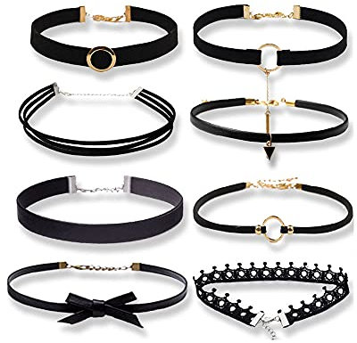 8PCS Chokerhalskette aus Samt, Gothic Halskette, Choker Halsketten mit Bändern, Samt Choker Halsketten Set, Velvet Choker, Halskette Velvet Choker, Tattoo Spitze Choker, für Damen Frauen Mädchen