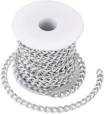Beadthoven 16.4Ft Aluminium Curb Chains 8.5x5.5mm Silver Twisted Metal Bracelets Necklaces Link Chains with Spool Diamond Cut Chain for Jewelry Making