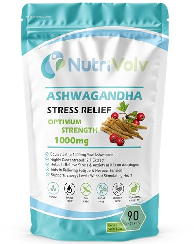 Ashwagandha 1000mg – 90 Vegan Tablets | High Strength Extract | Adaptogen for Stress, Anxiety & Fatigue Relief | Supports Energy, Focus, Mood, Sleep & Hormonal Balance | Ayurvedic Supplement