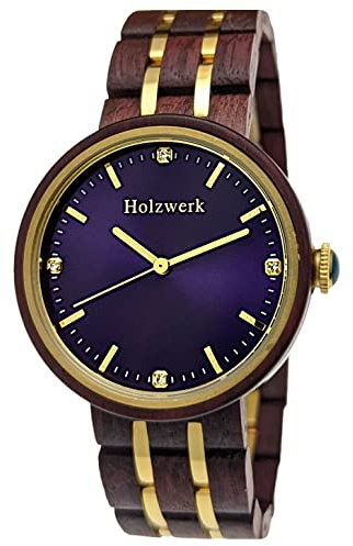 Holzwerk Designer Damen Öko Natur Holz Uhr Braun Gold Grün Lila Holz Armband Analog Klassisch Quarz