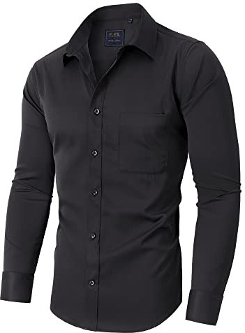 siliteelon Men Shirts Black Shirts for Men Non Iron Men's Long Sleeve Stretch Men's Dress Formal Shirt Regular Fit Business Shirt Funeral Academic conferences Interviews Concerts