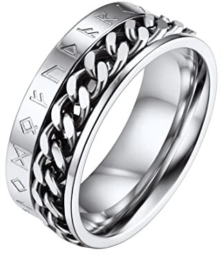 FaithHeart Edelstahl Spinnerring für Herren Damen Kettering mit Wikinger Rune Symbol Punk Ring zum drehen Punk Kette Fingerring Paarring Freundschaftsring für Freunden Ehemann
