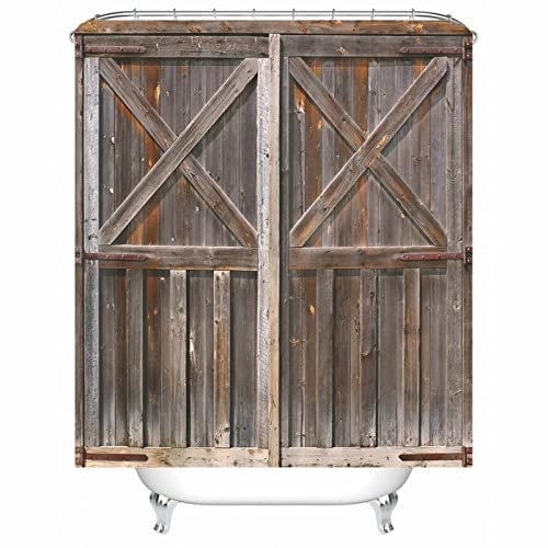 Whoiy Shower Curtains Polyester, Duschrollo Um Die Ecke 165X180cm Badegardinen Holztür Braun Waschbar Wasserdicht