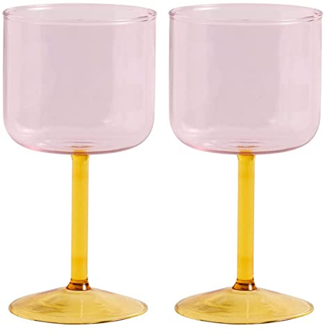 Hay Tint Weinglas 2er Set Pink/Gelb, 15x7,5 cm