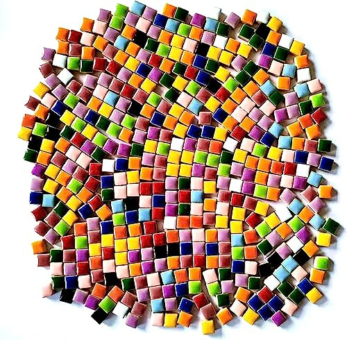 500g Random Ceramics Mosaic Tiles,DIY Making Creative Ceramic Mosaic Tiles for DIY Craft Plates Flowerpots Vases Cups Mosaic Making Supplies (1CM Square)