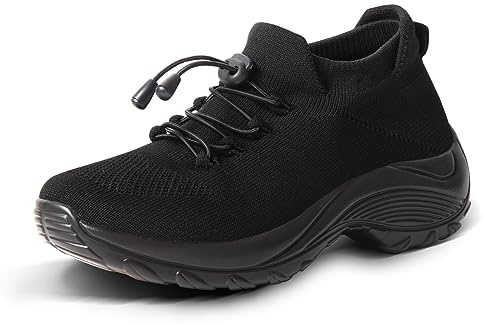 STUNAHOME Orthopedic Sneakers Breathable Women Walking Shoes Slip on Trainers Women's Comfortable Casual Ladies Athletic Shoe Thick Bottom Black