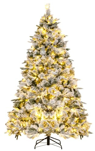 RELAX4LIFE Albero di Natale 180cm, Alberi Di Natale Innevato con 250 Luci LED, Apertura Ombrello e Facile Montaggio, per Casa e Negozio (180cm)