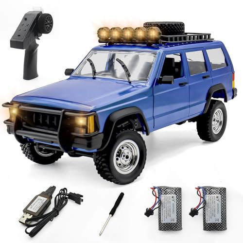 fisca RC Crawler 1:12 RC Truck 2.4GHz 4WD RC Modellauto, All Terrain Hobby Klasse RC LKW mit Offenen Türen & LED Licht, Geschenk für Kinder & Erwachsene (Blue)