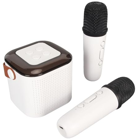 Tragbarer Bluetooth Lautsprecher mit 2 Kabellosen Mikrofonen, RGB Karaoke Maschinen Set, 512 G Speicher, Hand Stereo Sound Mikrofon für Zuhause, Party (Weiß)
