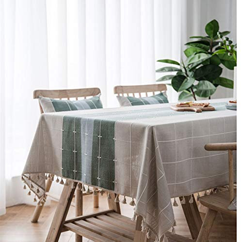 XQSSB Tischdecke Tischwäsche Cotton Linen Lotuseffekt Tischtücher mit Zarten Pastelltönen Green 140 × 220cm