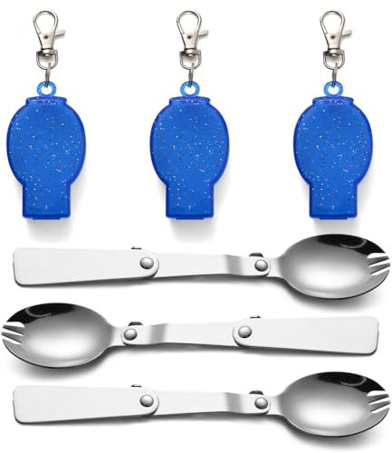 3Pcs Folding Spoon Foldable Stainless Steel Spoons Portable Camping Cutlery Multi-Functional Foldable Fruit Forks Tableware for Outdoors Picnic Thermos Travel