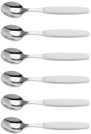 6er Set Giesser Messer Besteck Teelöffel Kaffeelöffel Löffel klein Rostfreier Stahl, Ergonomischer Griff, Spülmaschinenfest - Made in Germany - Weiß