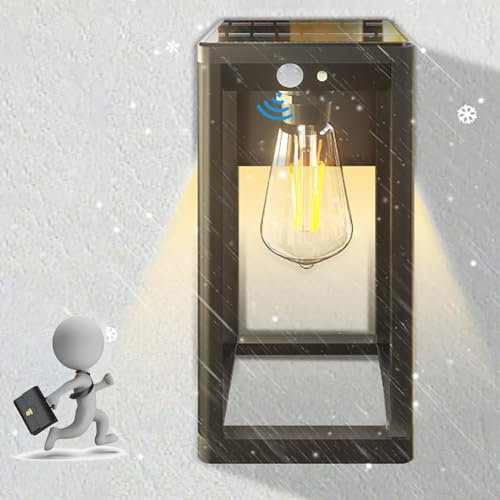Solar Wandleuchte Vintage Wandlampe mit Bewegungsmelder Retro Außenwandleucht IP65 Wasserdicht Außenlampe mit Terrassenleuchten für Garage Gärten Balkon Zaun Hof Haus Terrasse Outdoor Wolfram Lampe