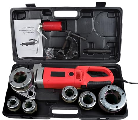 Kit filettatrice elettrica per tubi da 2300 W - Filettatrice manuale per tubi per carichi pesanti con motore in rame per la filettatura, il kit include custodia portatile e 6 matrici (1/2~2)