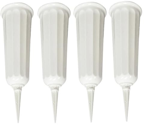 Bayli 4er Set Grabvase aus Kunststoff mit Erdspieß | Friedhofsvase in Weiß | Grabsteckvase | frostsicher Steckvase für Grab | wetterfeste Blumenvase für Friedhof | witterungsbeständiger Grabschmuck
