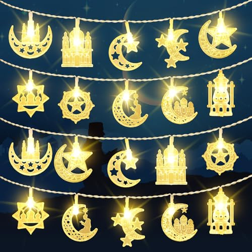 FFZZKJ Ramadan Lichterkette 3M 20LED Eid Mubarak Dekoration Batteriebetrieben Stern Mond Lichterkette für Muslim Ramadan, Heim Dekoration Party Zubehör, Warmweiß