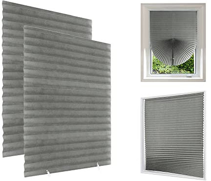 Maritown 2Pack No Drill Blinds - Stick on Blinds for Windows, Light Filtering Privacy Protection, Easy Fit Install (with 4 Clips) (Grey, 60 * 150CM)