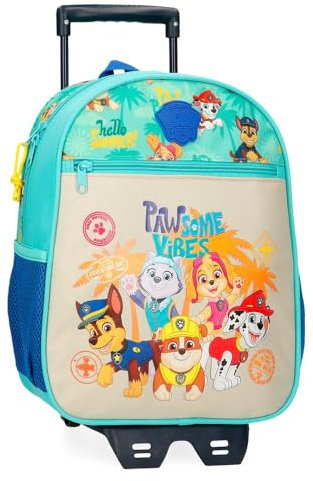 Paw Patrol Joumma Pawsome Vibes Schulrucksack, Kinderrucksack, aus Polyester, mehrere Fächer, breite und verstellbare Träger, blau, 27x33x11 cm, Rucksack 33 + Trolley