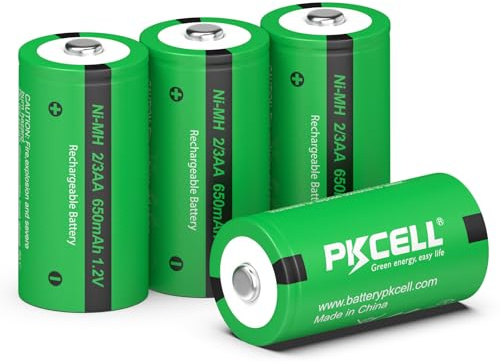 PKCELL 2/3AA Batteries 1.2V NIMH Rechargeable Battery (Not AA、AAA、2/3AAA) 650 mAh for Solar Garden Lights, 4 pack