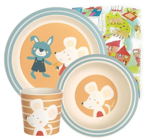 Sigikid - Set di stoviglie in melamina per bambini, adatto ai bambini, lavabile in lavastoviglie (topo/coniglio, 3 pezzi)
