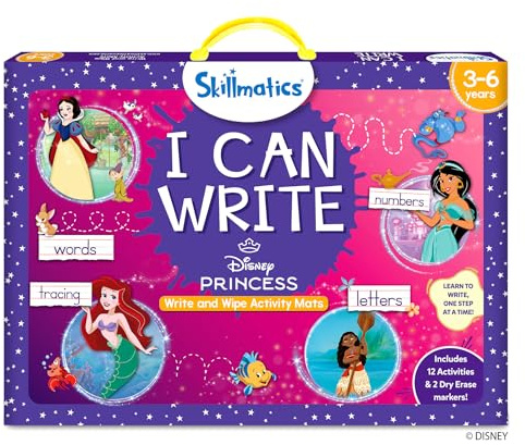 Skillmatics I Can Write Disney Princess - Reusable Preschool Learning Activities, Educational Toys & Games, Handwriting Aid, Back to School, Screen-Free Fun, Gift for Students, Kids, Toddlers Ages 3-6