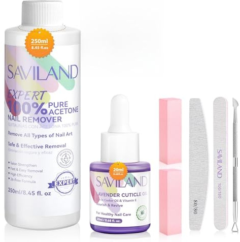 SAVILAND Plus Expert Nail Polish Remover Set : 250ML Aceton UV Nagellackentferner Effective Removal Gel Polish Remover for Nails mit Cuticle Oil 10Pcs Nail Clips für Gel Acryl Dip Powder Nails