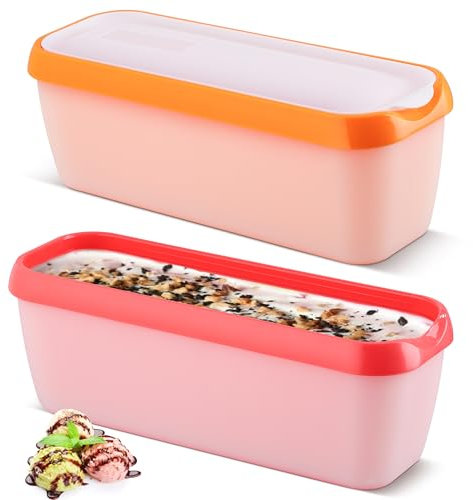 CRROEL Lot de 2 bacs à glace pour crème glacée, sans BPA, 1,5 l, réutilisables, faits maison, avec couvercle, pour crème glacée, sorbets, yaourts faits maison