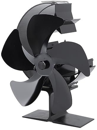 Hyuduo Log Burners Fan Heat Powered Wood Stove Fan Quiet Aluminum Alloy Blades Air Circulation Heating Wood Burner Fan for Outdoor Fireplace Fans (Black)
