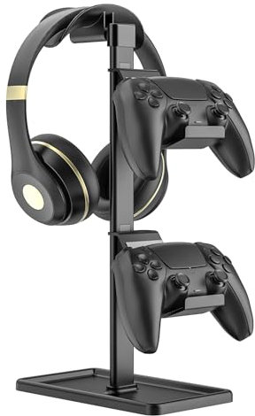 Support Manette, Support Casque, Gamer Porte Manette pour Xbox PS5 PS4 Switch, Headset Stand avec Organisateur de Rangement, Accessoire Bureau Gaming (Noir)