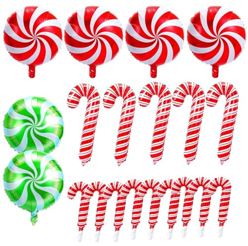 DazzJoy 26 Stück Weihnachtsdeko Süßigkeiten Luftballons Set, XXL Weihnachten Deko Zuckerstangen Luftballon, Rot und Grün Weihnachts Candy Helium Ballons für Christmas Deko Outdoor, Weihnachtsbaum Deko