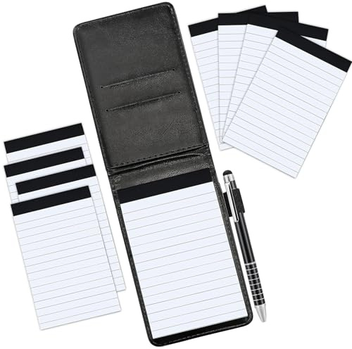 Elezeal A7-Notizblock-Halter, weiches Leder, kleiner Notizblock mit Taschenrechner, 2 Stück, 40 Blatt, liniert, 7,6 x 12,7 cm, Nachfüllpackungen, Memo-Buch, Steno-Notizbücher, 1 x schwarzer
