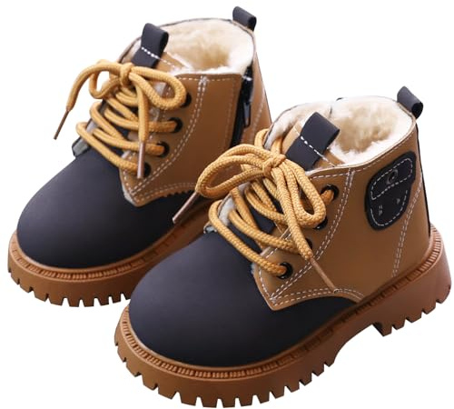 SEAUR Botas Cortas de Invierno Coloridas Niños Niñas Botines Acolchados Zapatos Cálidos de Moda Botas con Cordones y Cremallera Lateral Negro 2 25 EU