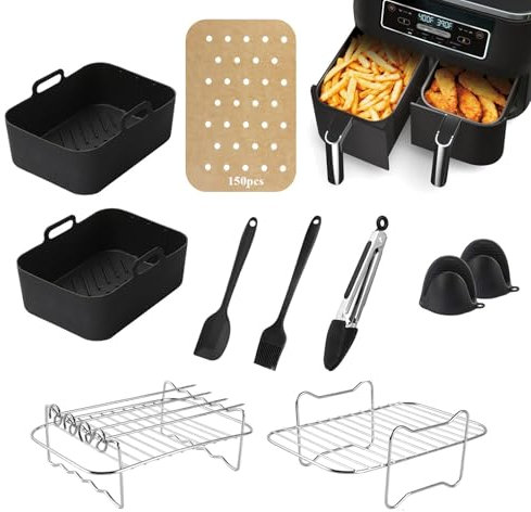 MEIRRAI Heißluftfritteuse Zubehör, Backpapier, Silikonform, Airfryer Zubehör für Ninja AF400EU AF300EU Double Stack XL SL400EU, Kompatibel Anderen Dual Zone Heißluftfritteuse