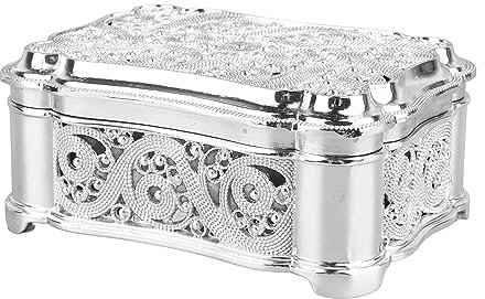 Aladeno Metall-Schmuck-Aufbewahrungsbox, Schatztruhe, Schmuck-Deko-Box, Vintage-Legierung, kleine Schatztruhe, Schmuck-Organizer für Ohrringe, Halskette, Armband, Ring (Silber)