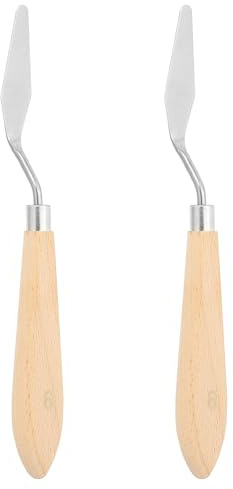 PATIKIL Art Spatula, 2 Pcs No.6 15mm Stainless Steel Flexible Palette Knife Painting Knife Painting Spatula Oil Painting Mixing Scraper with Wood Handle for Canvas Acrylic Painting, Brown