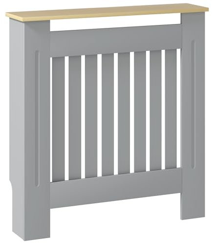 HOMCOM Cubre Radiadores 78x19x83 cm Cubierta para Radiador de MDF Cubreradiador para Salón Dormitorio Pasillo Gris y Roble