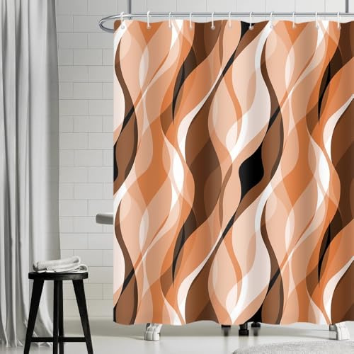 Uiiooazy Tenda Doccia Antimuffa 180x180cm Arancione Righe Marrone Sfumata | Tenda da Doccia Astratta Gradiente Striscia Impermeabile Tessuto in Poliestere Lavabile per Vasca da Bagno con 12 Anelli