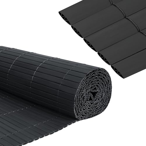 Froadp 90 x 500 cm PVC Esterilla de protección visual de imitación de bambú con bridas y láminas reforzadas en forma de W, resistente a la intemperie, para balcón, protección visual y exterior, valla