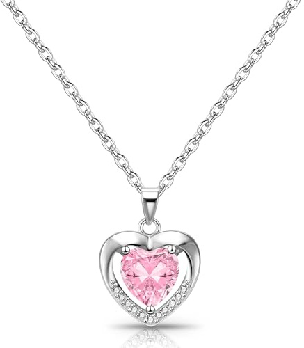 ALEXCRAFT Collier en Argent Sterling 92 Femmes avec Coeur Pendentif Collier Coeurs Ras de Cou Argent Rose Coeur Collier 92 Porte-Bonheur d’été