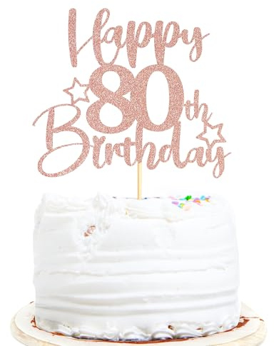 Sotpot 80th Birthday Cake Topper Double‑sided Rose Gold Glitter with Star Pattern 1 pack for 80th Birthday Party Decor Supplies
