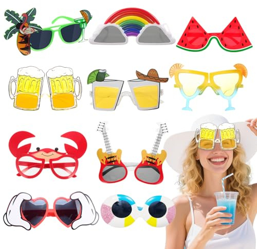 10 Unika Hawaïanska Roliga Solglasögon Festglasögon Fotobox Tillbehör Dessa Nya Festglasögon Är Passande För Sommar-, Födelsedagsfest & Strandfototillbehör