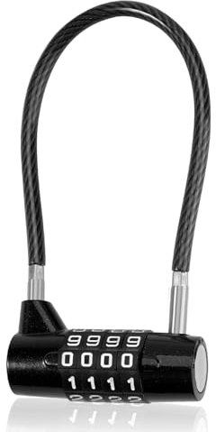 4 Digit Combination Padlock, Steel Cable Padlocks with Code, Waterproof Outdoor Safety Long Shackle Padlock for Sheds,Gyms,Lockers,Suitcase