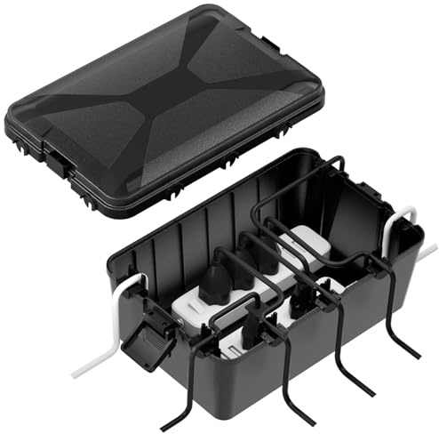 RISEMART Waterproof Electrical Box, IP54 Weatherproof Outdoor Extension Lead Dribox with 6 Cable Entries/Exits, 32 * 21 * 13cm Dry Box for Outside Socket, Electrics, Plug (Big, Black)