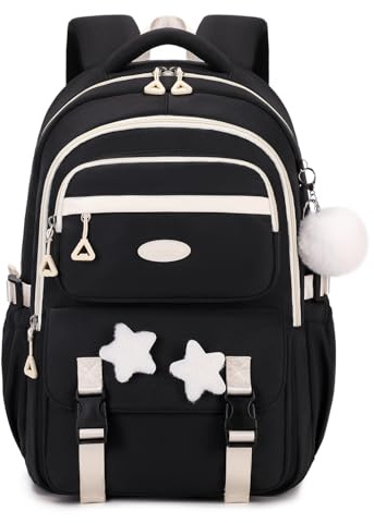 DivingBirds Cartable Fille Primaire CP CE1 CE2 CM1 CM2 Sac a Dos Enfant 18L, Ergonomique | Sangle de Poitrine | Impermeable | Kawaii, Sac Ecole Fille Sac à Dos D'école Ado 7+ Ans, Noir
