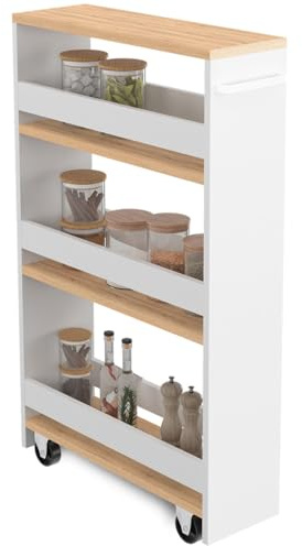 IDMarket - Desserte de cuisine HAGA chariot à épices blanc et bois