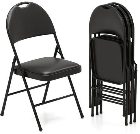 RELAX4LIFE Lot de 4 Chaise Pliante Interieur en Métal, Chaise Pliante Salle a Manger avec Poignée, Chaises de Salon Pliantes, Légère, Compacte, Aucun Montage, pour Réception Réunion Conférence