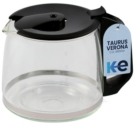 Anakel Home Repuesto Jarra Cafetera 086604 Compatible con Taurus Verona Versión II y III, Adaptable a Ecron y Magefesa Ristretto 1200 | Cristal, 12 Tazas, 1.2 Litros de Capacidad