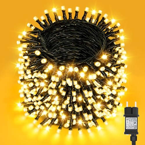 Dalugo Lichterkette Außen Weihnachtsbaum, 50m 500 LED Wasserdichte Warmweiß Aussen Weihnachtsbeleuchtung mit Timer, 8 Beleuchtungsmodi, Speicherfunktion