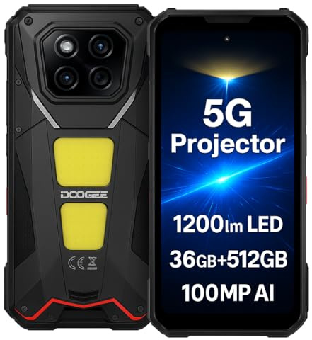 5G Proiettore Smartphone Rugged DOOGEE VMAX PLAY, 1200LM Campeggio Luce, Batteria 20500mAh, 36GB+512GB, 6,78 FHD+, Fotocamera AI 200MP(Visione Notturna 20MP), IP68 IP69K Telefono AI Android 15, Nero