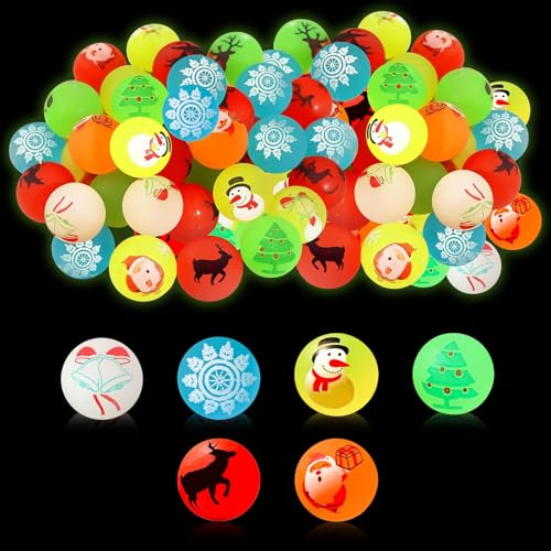 TECHEEL 48 Stück Weihnachtliche Im Dunkeln Leuchtende Hüpfbälle Leuchtende Weihnachts Hüpfbälle Luminous Flummi Leuchtend Flummies für Kinde für Weihnachten Party Mitgebel Spielzeug Geschenk